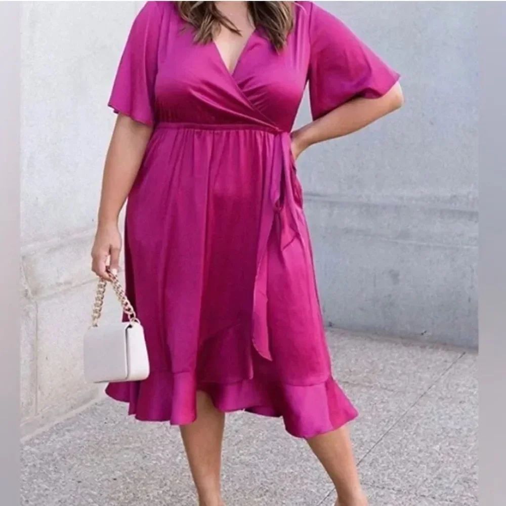 NEW The Drop Caralyn Mirand Wrap Dress Pink Women’s Large